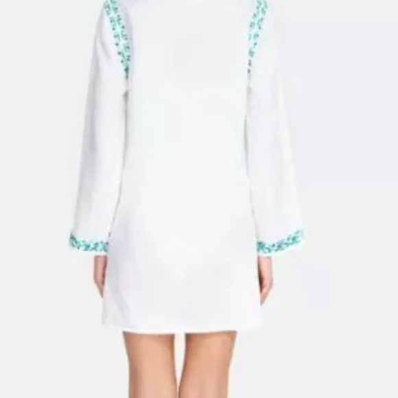 Women's NWT Johnny Was Marie White &Turquoise Tunic Beach coverup Sz Large - Picture 3 of 5